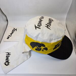 Vintage Iowa Hawkeyes Tromp’em Hawks Two-Tail Hat OSFA Made USA Black Yellow